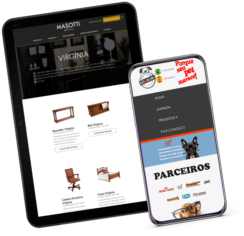 Imagem de um site feito pela Agência de Marketing Pquadrado no dispositivo Mobile e Laptop